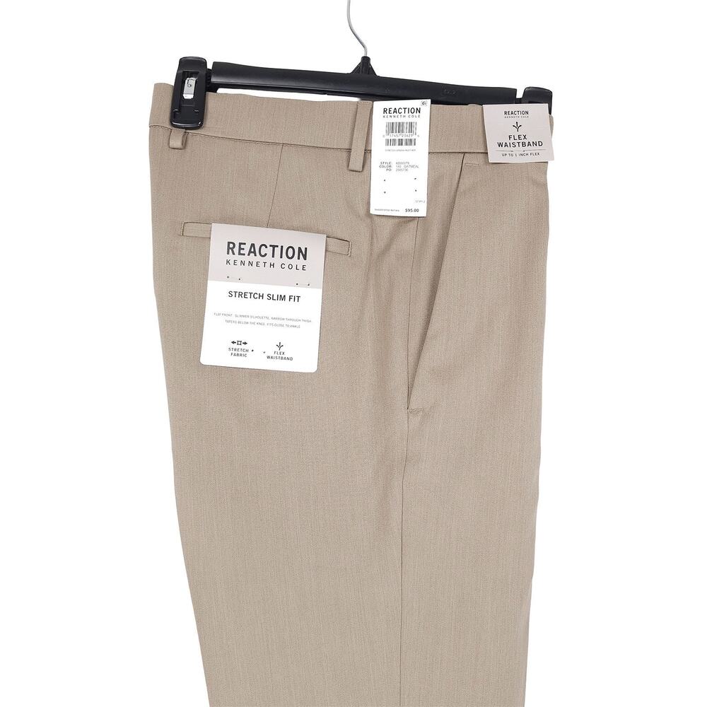 Kenneth Cole Reaction Mens Slim Fit Dress Pant 30x32 Oatmeal Heather Stretch NWT